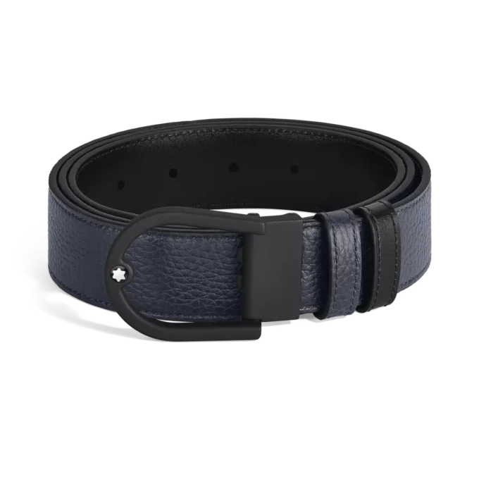 Hestesko 35 mm vendbart bælte i kornet læder