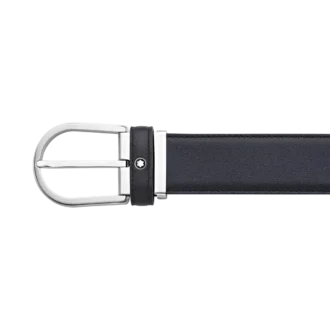 Hestesko-spænde, blå 35 mm læderbælte