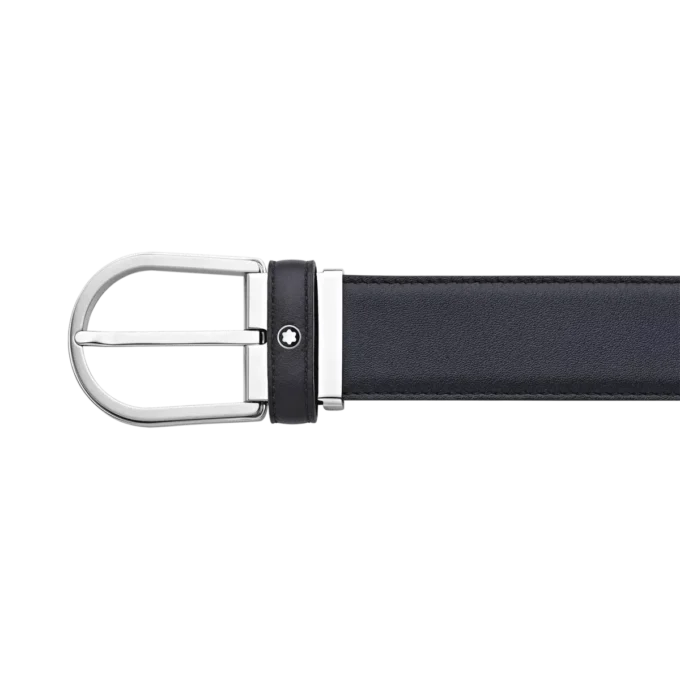 Hestesko-spænde, blå 35 mm læderbælte