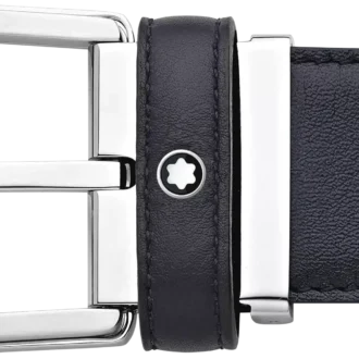 Hestesko-spænde, blå 35 mm læderbælte