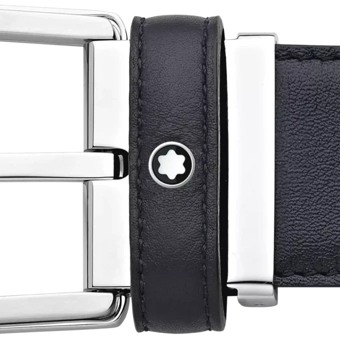 Hestesko-spænde, blå 35 mm læderbælte