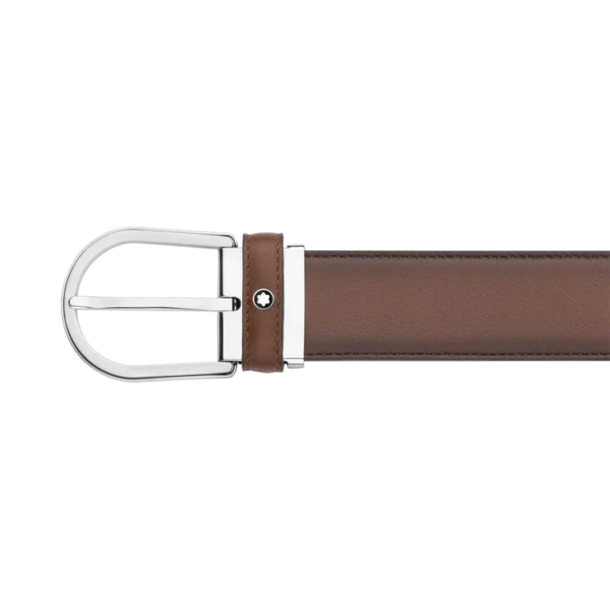 Hestesko-spænde, brun 35 mm læderbælte