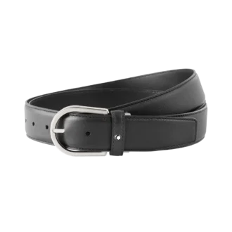 Hestesko-spænde, gråt 35 mm læderbælte