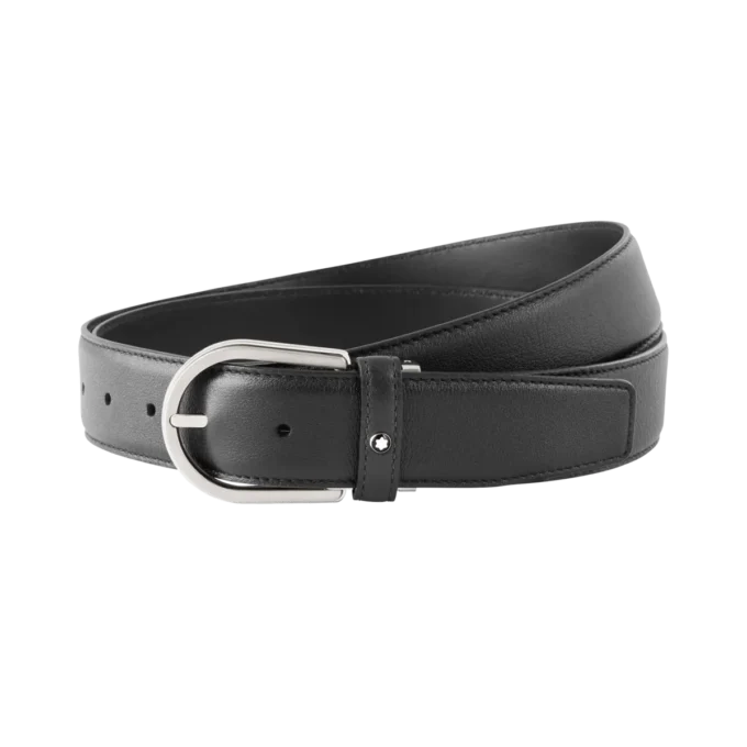 Hestesko-spænde, gråt 35 mm læderbælte