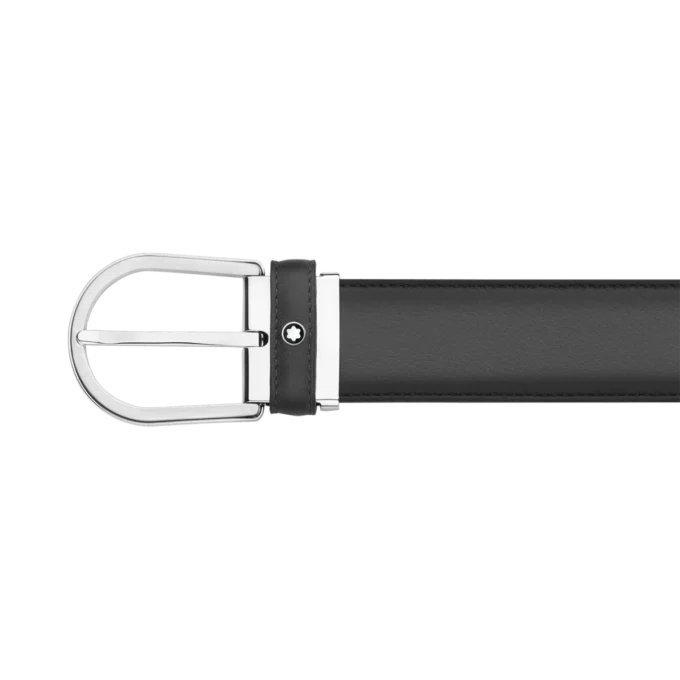 Hestesko-spænde, gråt 35 mm læderbælte