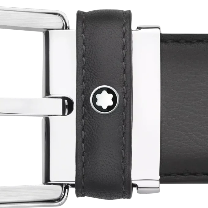 Hestesko-spænde, gråt 35 mm læderbælte