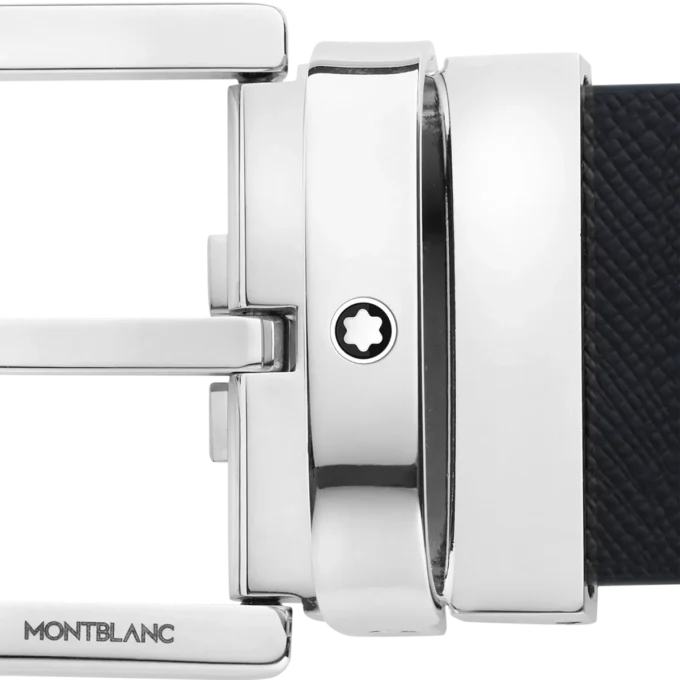 Hestesko-spænde med sort/mosto-print 35 mm vendbart læderbælte