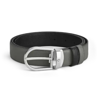 Hestesko-spænde Medium/sort 30 mm vendbart læderrem