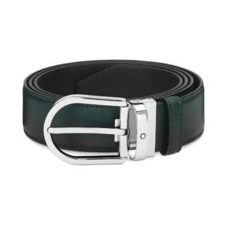 Hestesko-spænde sfumato britisk grøn 35 mm læderbælte