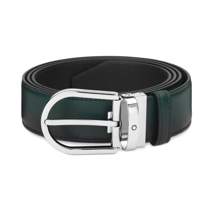 Hestesko-spænde sfumato britisk grøn 35 mm læderbælte