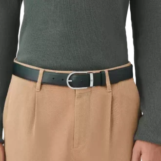 Hestesko-spænde sfumato britisk grøn 35 mm læderbælte