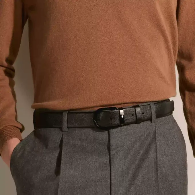 Hestesko-spænde, sort 35 mm læderbælte