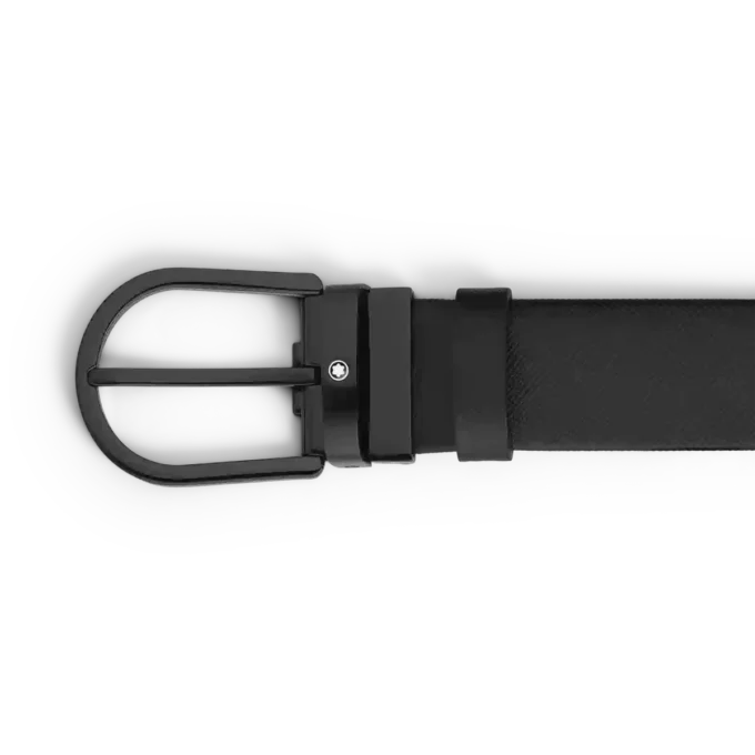 Hestesko-spænde, sort 35 mm læderbælte