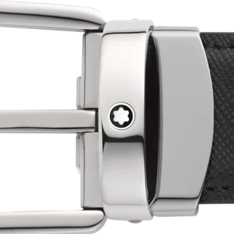 Hestesko-spænde sort/blå 30 mm vendbart læderbælte