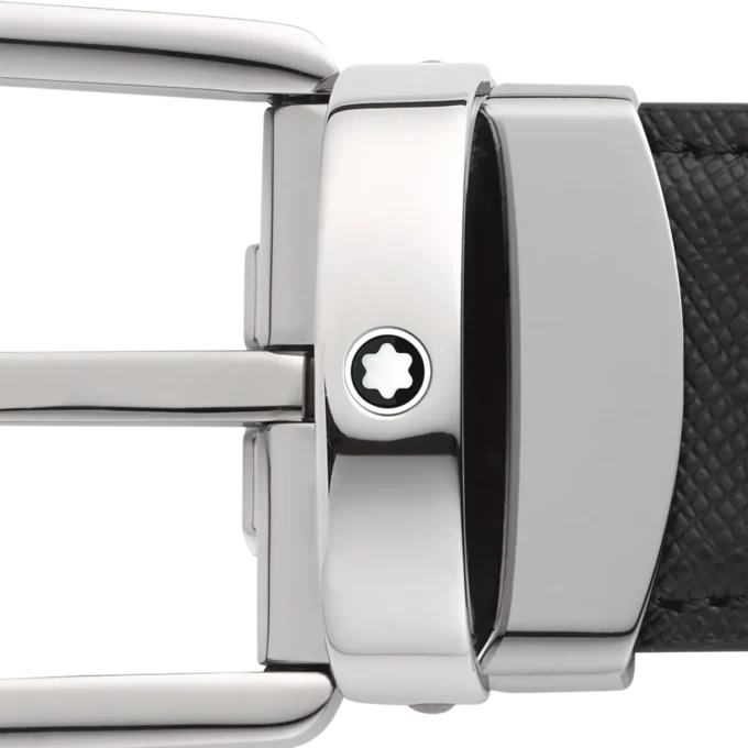 Hestesko-spænde sort/blå 30 mm vendbart læderbælte