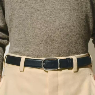 Hestesko-spænde sort/blå 30 mm vendbart læderbælte