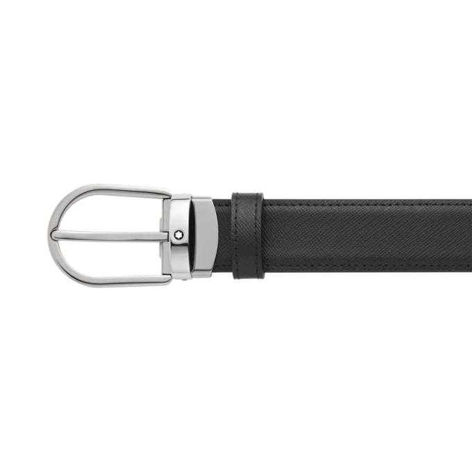 Hestesko-spænde sort/blå 30 mm vendbart læderbælte