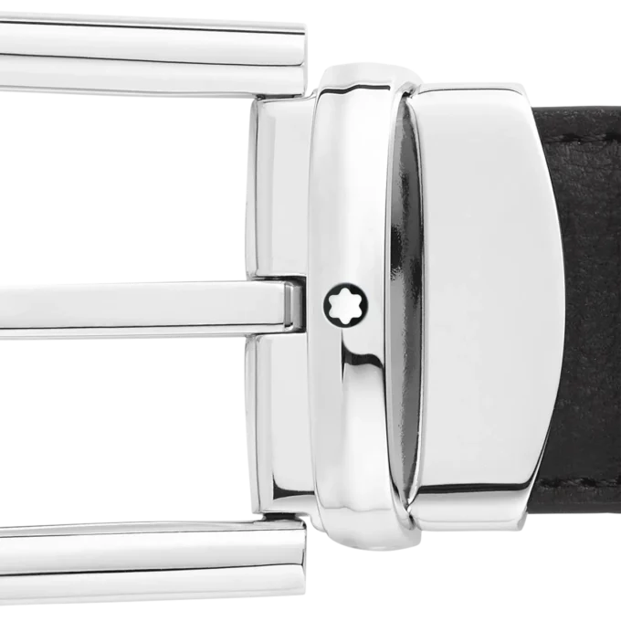 Hestesko-spænde sort/blå 30 mm vendbart læderbælte