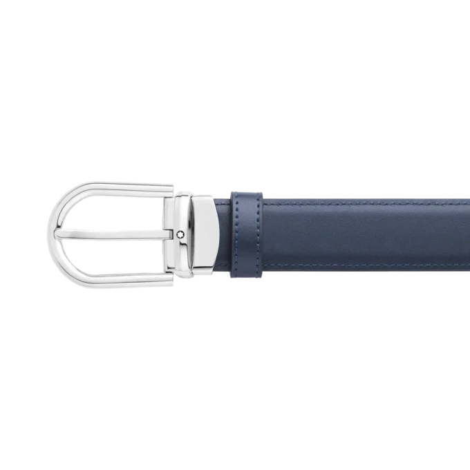 Hestesko-spænde sort/blå 30 mm vendbart læderbælte