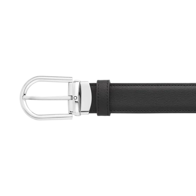 Hestesko-spænde sort/blå 30 mm vendbart læderbælte