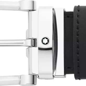 Hestesko-spænde sort/blå 35 mm vendbart læderbælte