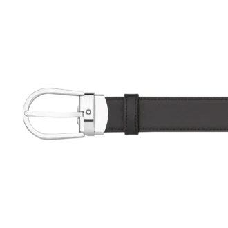 Hestesko-spænde sort/brun 30 mm vendbart læderbælte