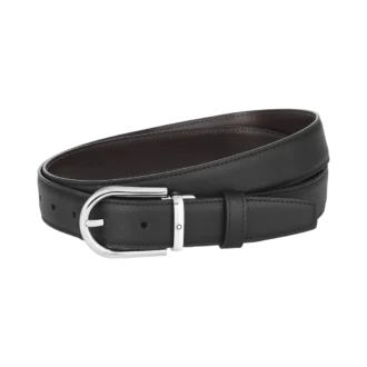 Hestesko-spænde sort/brun 30 mm vendbart læderbælte