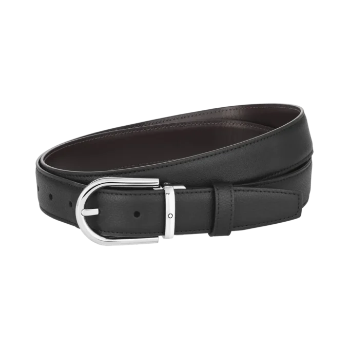 Hestesko-spænde sort/brun 30 mm vendbart læderbælte