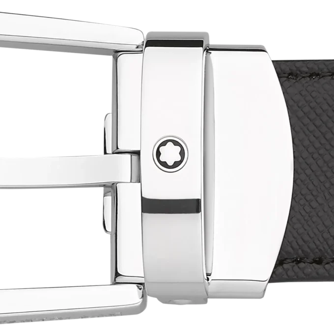 Hestesko-spænde sort/brun 30 mm vendbart læderbælte