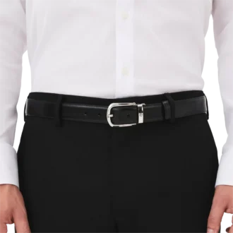 Hestesko-spænde sort/brun 30 mm vendbart læderbælte