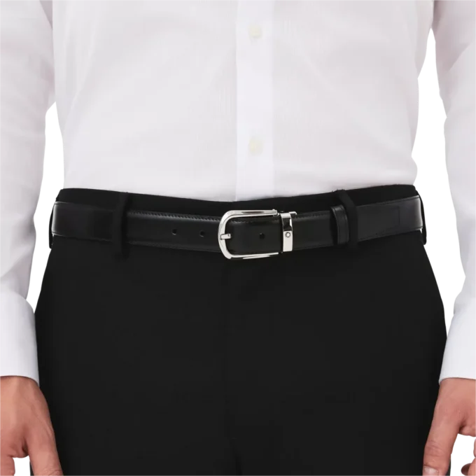 Hestesko-spænde sort/brun 30 mm vendbart læderbælte