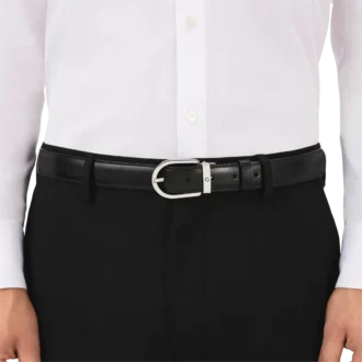 Hestesko-spænde sort/brun 30 mm vendbart læderbælte