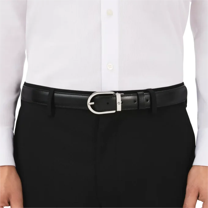 Hestesko-spænde sort/brun 30 mm vendbart læderbælte