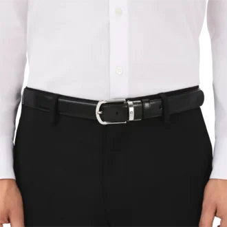 Hestesko-spænde sort/brun 30 mm vendbart læderbælte