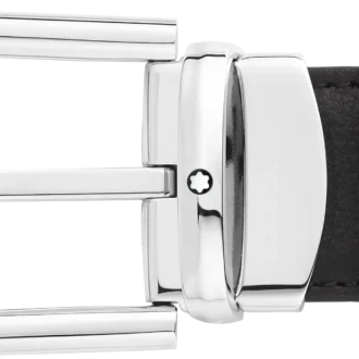 Hestesko-spænde sort/brun 30 mm vendbart læderbælte