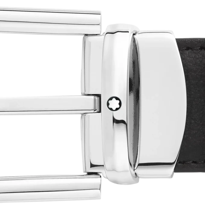 Hestesko-spænde sort/brun 30 mm vendbart læderbælte