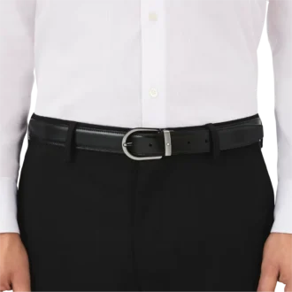 Hestesko-spænde sort/brun 30 mm vendbart læderbælte