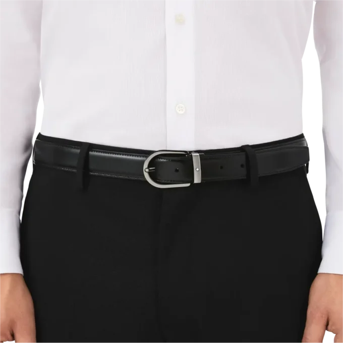 Hestesko-spænde sort/brun 30 mm vendbart læderbælte