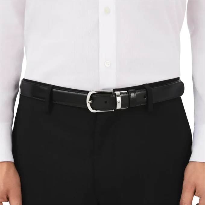 Hestesko-spænde sort/brun 30 mm vendbart læderbælte