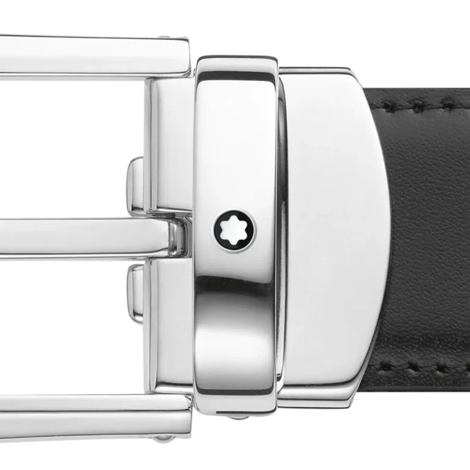 Hestesko-spænde sort/brun 30 mm vendbart læderbælte