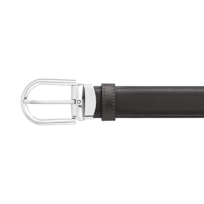 Hestesko-spænde sort/brun 30 mm vendbart læderbælte