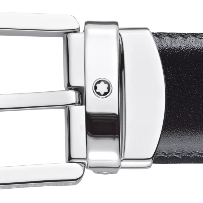 Hestesko-spænde sort/brun 30 mm vendbart læderbælte