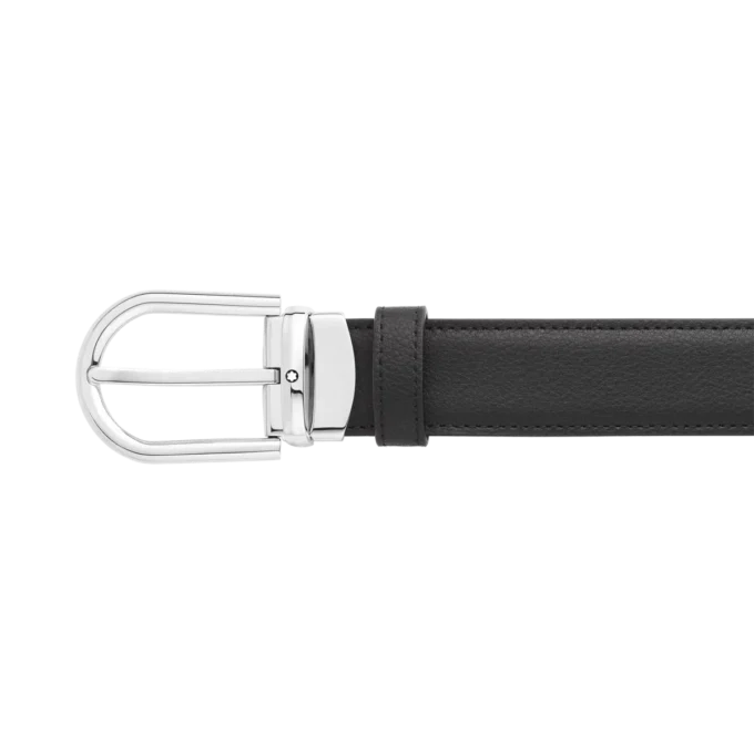 Hestesko-spænde sort/brun 30 mm vendbart læderbælte