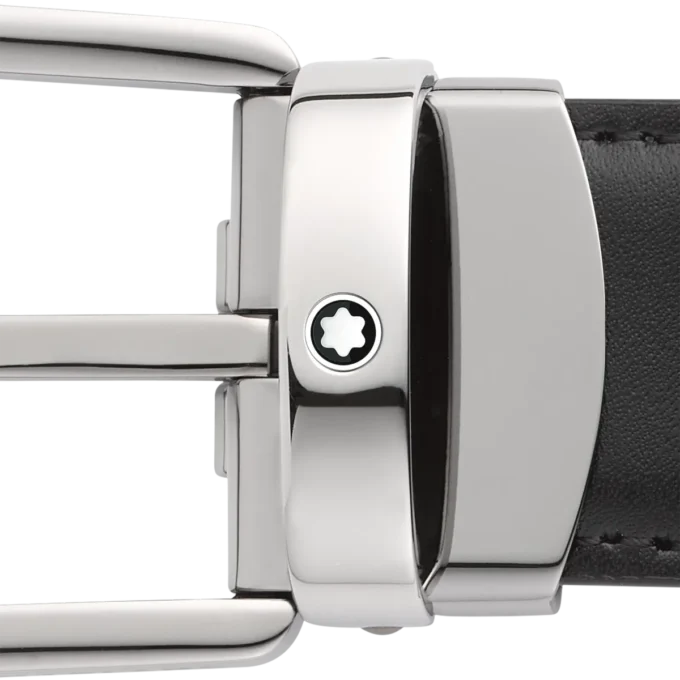 Hestesko-spænde sort/brun 30 mm vendbart læderbælte