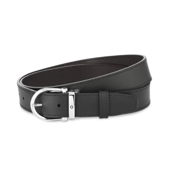 Hestesko-spænde sort/brun 35 mm vendbart læderbælte