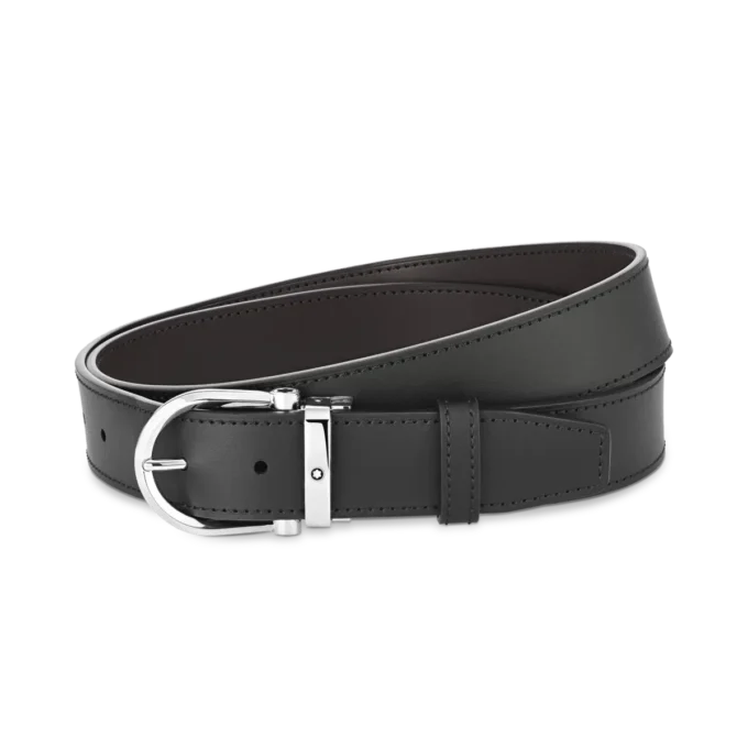 Hestesko-spænde sort/brun 35 mm vendbart læderbælte