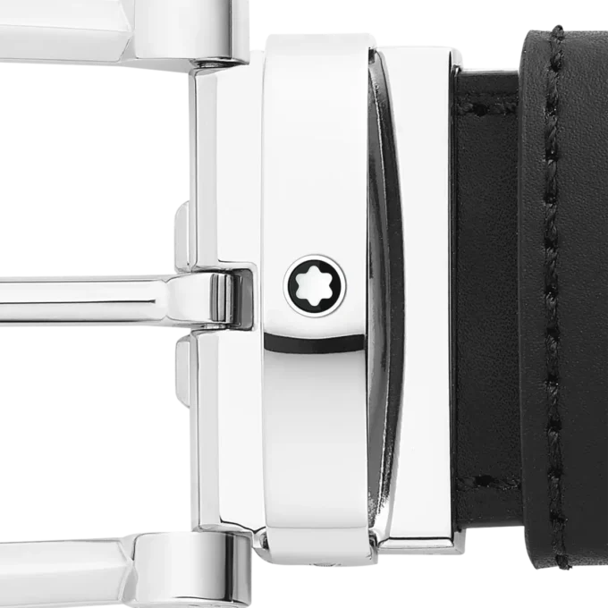 Hestesko-spænde sort/brun 35 mm vendbart læderbælte