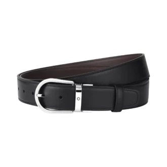 Hestesko-spænde sort/tan 35 mm læderbælte