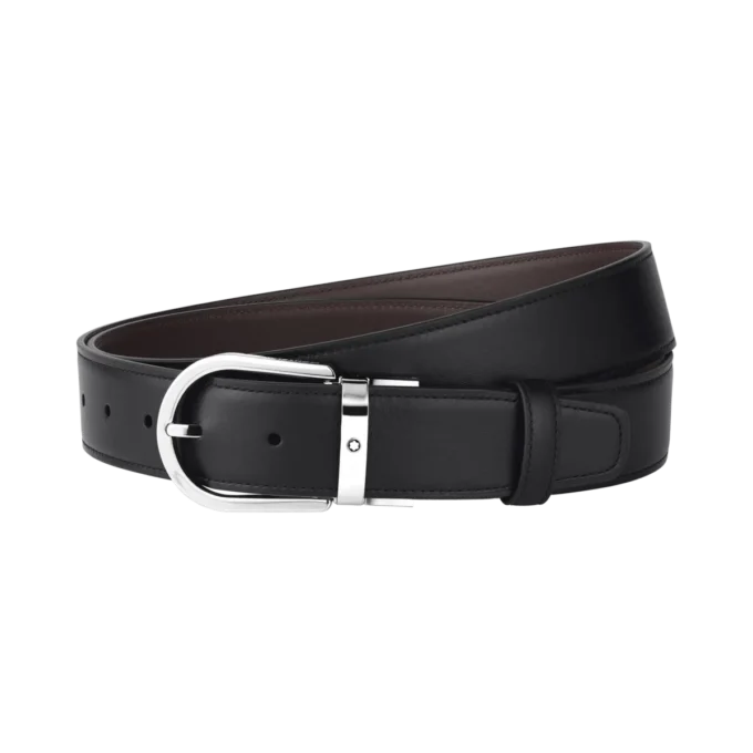 Hestesko-spænde sort/tan 35 mm læderbælte