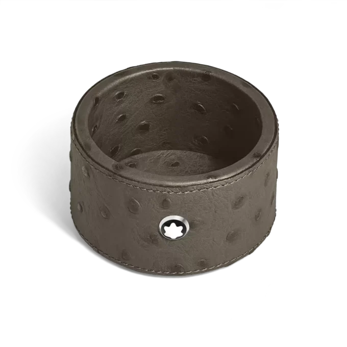 Lille rund skrivebordsbakke i strudselæder